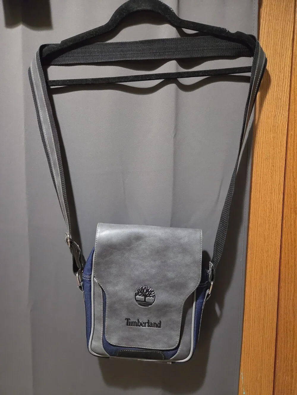 Timberland Navy and Gray Leather-Accent Messenger Crossbody